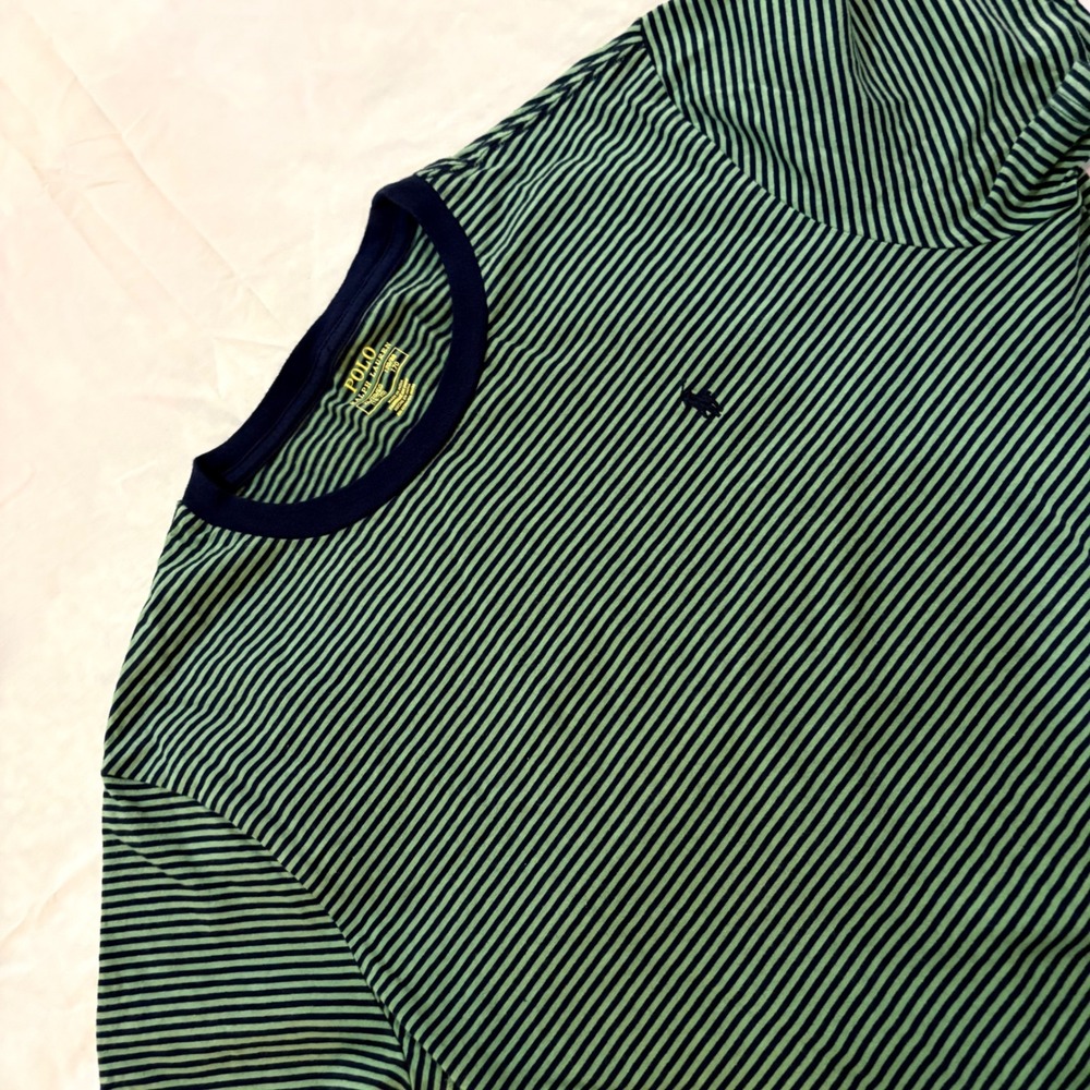 Polo Ralph Lauren Striped T-Shirt Green Navy Blue Cotton XL 18-20 Pony Logo‎